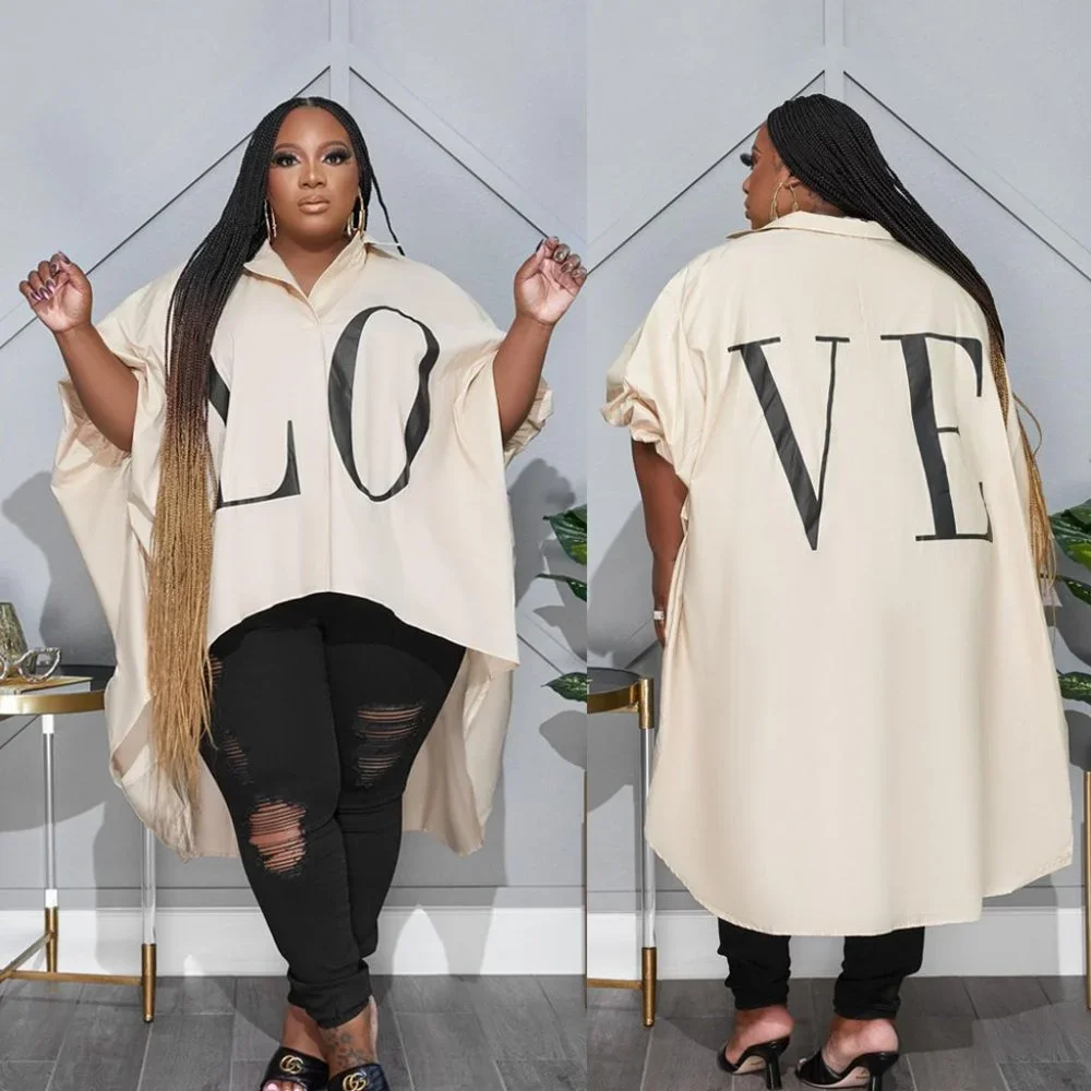Asymmetrical Streetwear Letter 4-Way Stretch Spandex Blouse - Picture 2 of 3